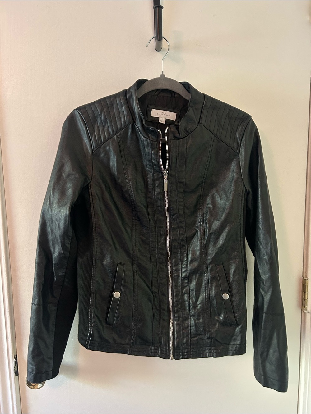 New Directions Black Faux Leather Moto Jacket Size Small